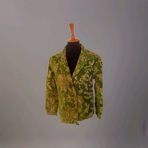 erin london Jackets & Blazers - Erin London Emerald Green Brocade Leaf Print Blazer Size M